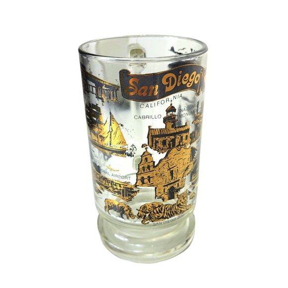 Vintage SAN DIEGO MCM Black 22 Kt Gold Souvenir Heavy Bottom Glass Beer Mug - Picture 7 of 13